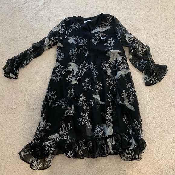 Black dress with crane and plum blossom pattern, S - Picture 2 of 4